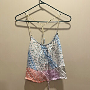 American Eagle Outfitters Women's Cropped Tank Leather Straps M/L Boho Festival